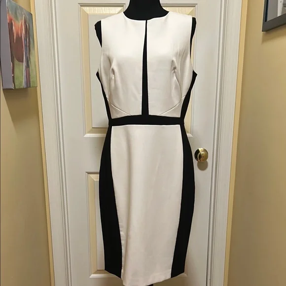 White House Black Market Black and Cream Sheath Midi Dress - Picture 1 of 6